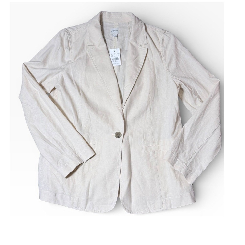 NWT J.Crew‎ Blazer Cream Beige Linen Cotton Size 10 Holland Preppy Career Jacket